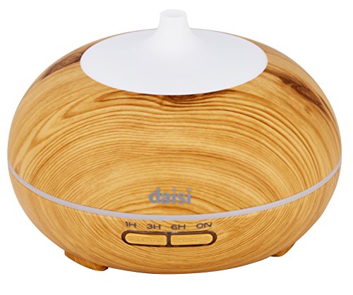 daisi Aromatherapy Essential Oil Diffuser 300ml | Ultrasonic Cool Mist Humidifier | 7 LED Light Colors & 4 Timer Settings | Auto Shut Off | Perfect for Home, Spa, Bedroom & Office | Round Wood Grain