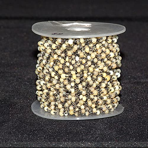 Chaîne opale jaune perle 3mm fil enroulé chaîne rosaire noire pour création bijoux fait main DIY