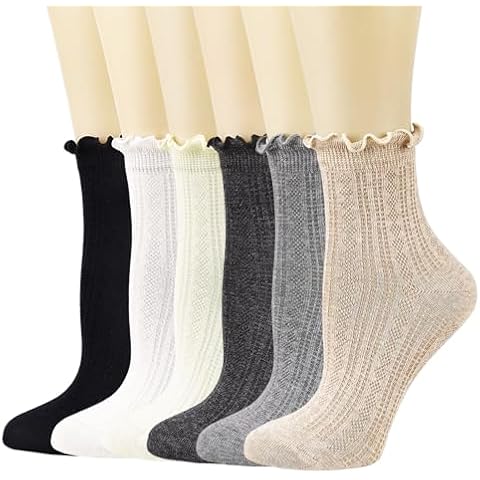 Mcool Mary Womens Crew Socks Ruffle Casual Cotton Frilly Breathable Cute Knit Lettuce Trim Dress Ankle Socks 6 Pack Cover