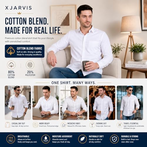 Image of MCAVOY Cotton Blend Shirt for Men | Full Sleeve Regular Fit Plain Formal & Casual Office Shirt | Black & White