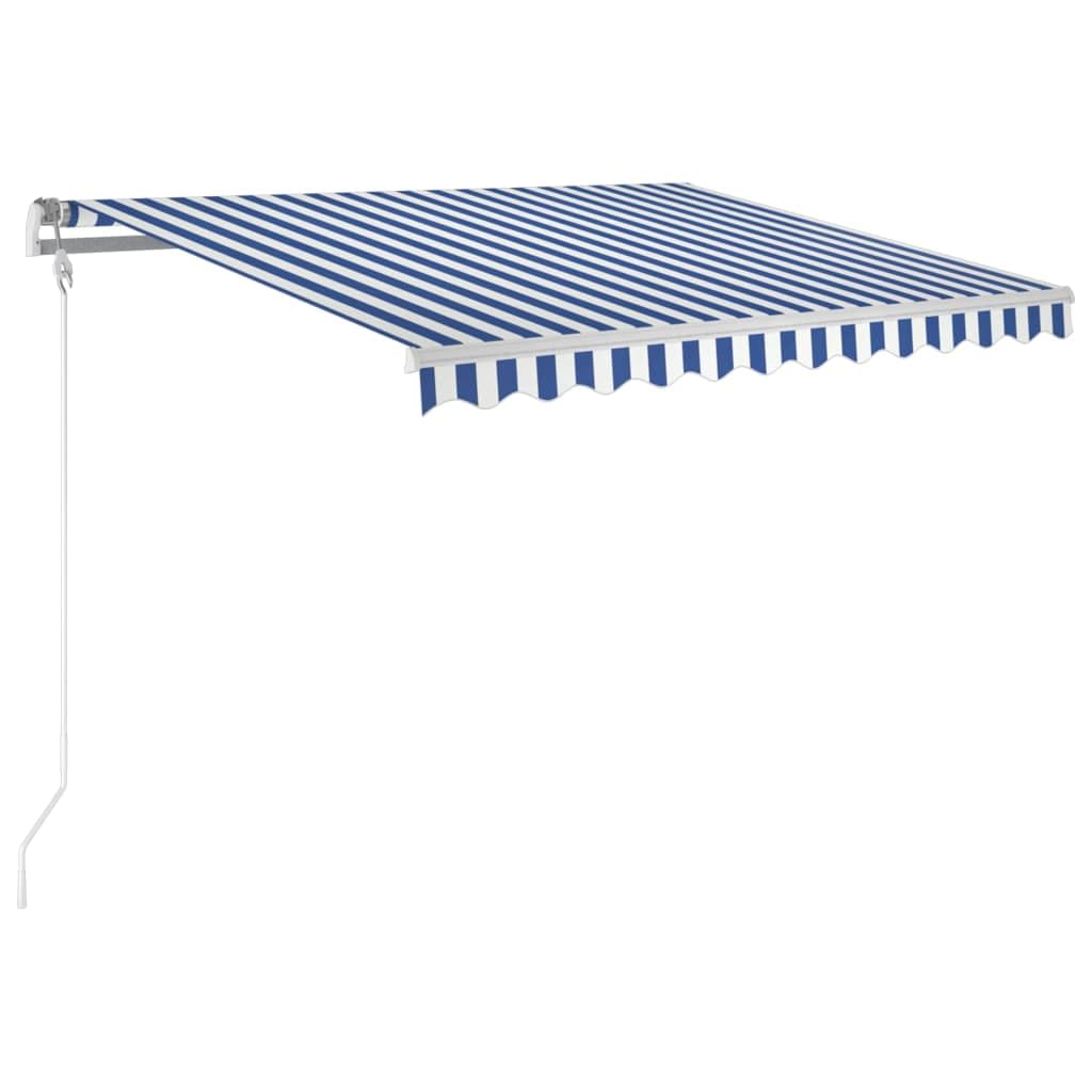 Store banne rétractable alu avec toile polyester bleu blanc pour grand balcon