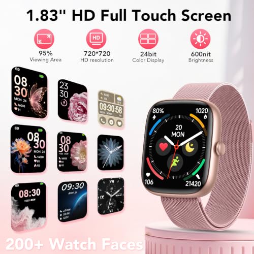 CASCHO Smartwatch Damen mit 2 Armbänder, 1.83" HD Smart Watch mit Bluetooth-Anruf, IP68 Fitnessuhr Damen mit SpO2, Pulsmesser… – Ansicht 5