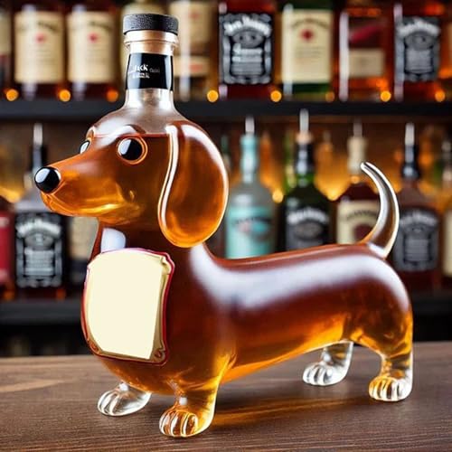 Botella de Whisky Para Perro Dachshund, Botellas de Alcohol en Forma de Dachshund Para Licor, Divertida Botella de Whisky Dachshund, Decantador Transparente Para el Hogar, Decoración de Bar B