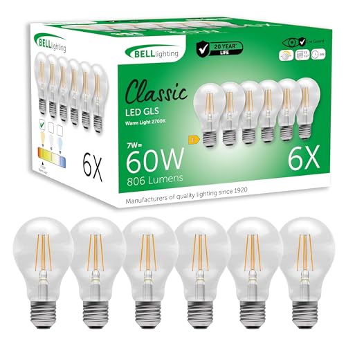 BELL Lighting E27 Dimmable LED Filament GLS Bulbs Warm White 7W 6 Pack