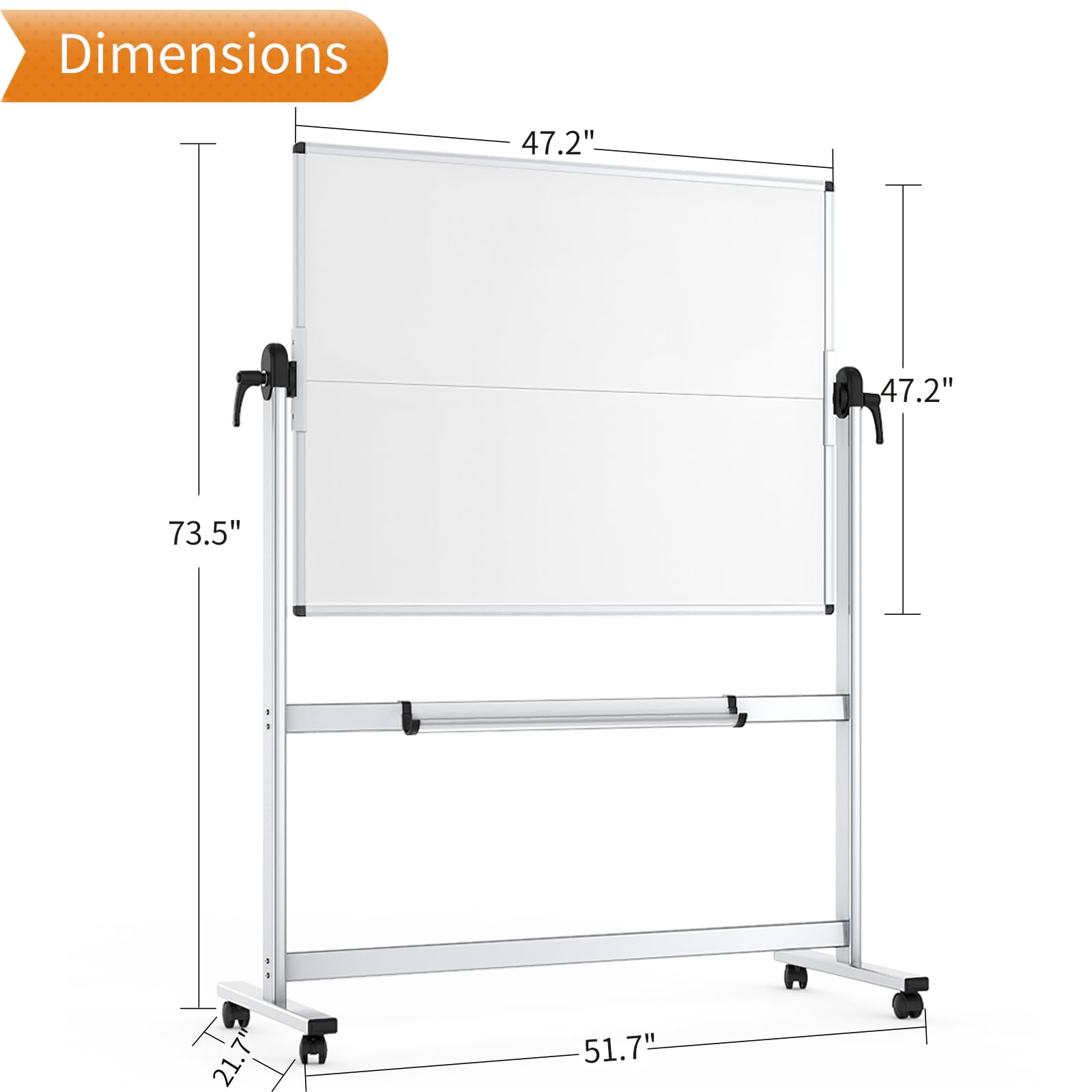VIZ-PRO Dwustronna Mobilna Tablica Biała, 120 x 120 cm, Magnetyczna Tablica Suchościeralna na Kółkach z Aluminiową Ramą i Stojakiem