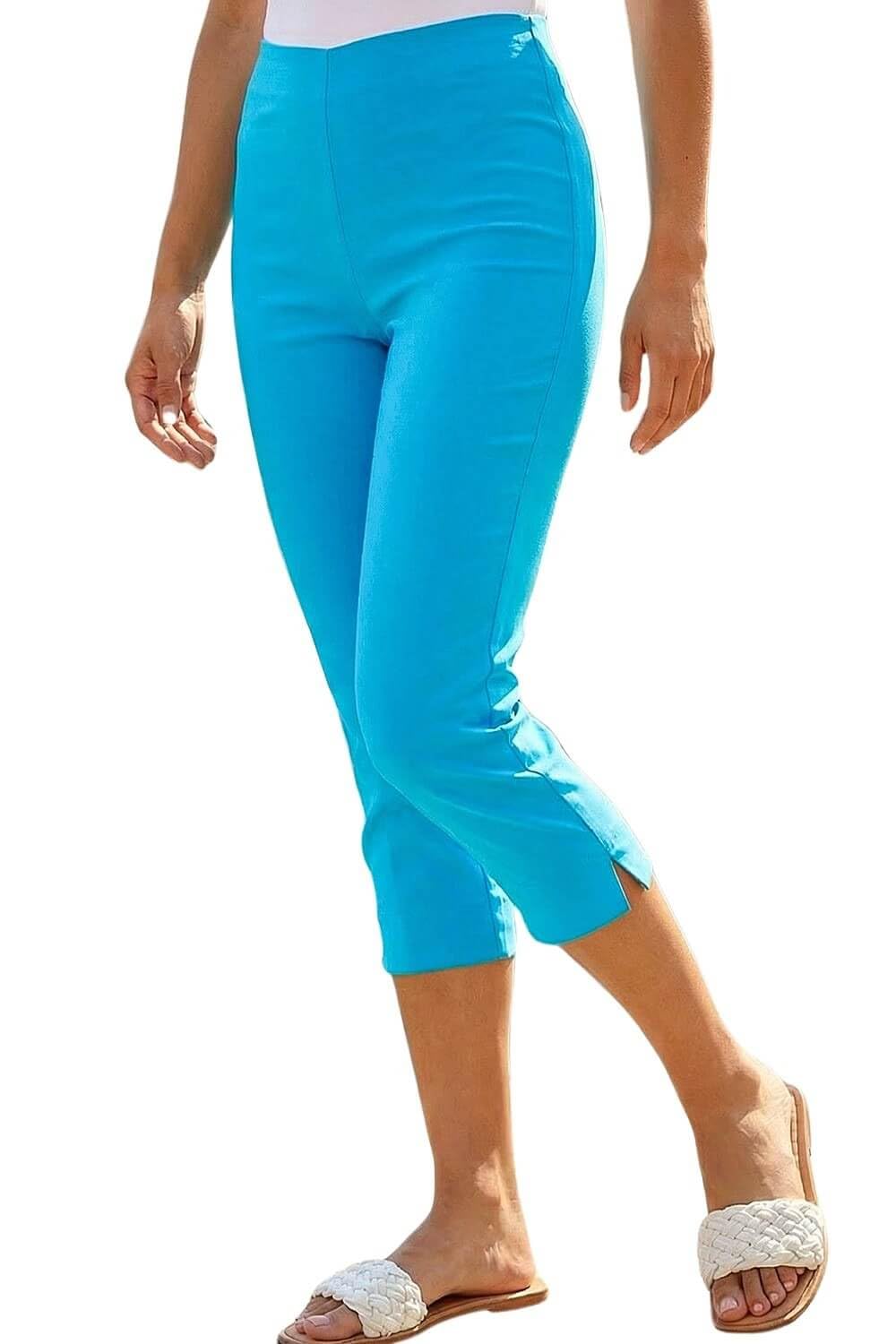 Roman Women's Aqua Cropped Stretch Trouser Capri Summer Leggings 3/4 Pedal Pushers In | Size: 18
