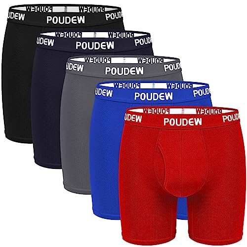 Men's Breathable Mesh No Roll Waistband Tagless Athletic Underwear Boxer Briefs, Pack of 5