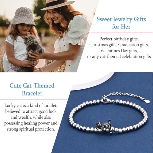 Cat Bracelet Gifts for Women Girls- Stainless Steel Lucky Black Cat Themed Jewelry Presents, Cat Lover Lady Mom Gifts Idea for Christmas Stocking Stuffer3