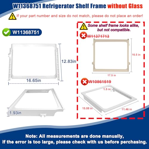 image for Garsoo W11368751, W10905531 Refrigerator Shelf Frame(no glass) Compati