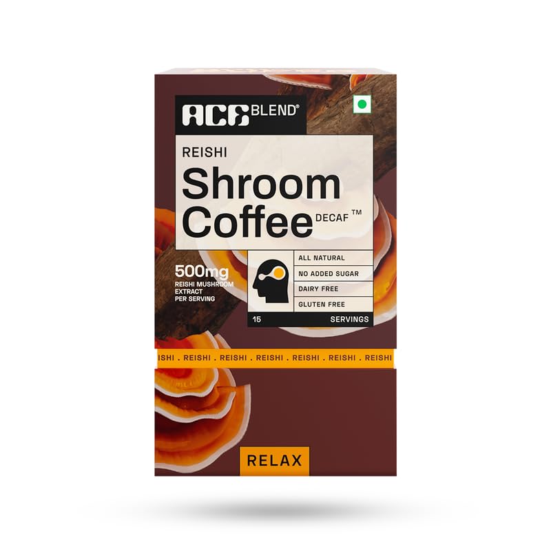 Ace Blend Reishi Shroom Coffee (90 Serves)| 500mg Reishi Mushroom Extract|KSM66 Ashwagandha, L-Theanine & MCT|Relaxation, Anxiety Relief, Immune Support|Decaf Instant Coffee|Medium Roast Blend,Box