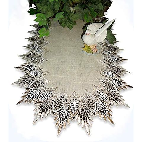 Galleria di Giovanni 34 inch Table Runner Dresser Scarf Neutral Earth Tones European Lace Cover