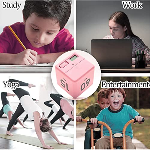 Cube Timer,Time Management Cube,Gravity Sensor Flip Timer 15-20-30-60 Minutes For Study,Kitchen Cooking,Workout,Yoga (Pink) #TOP4