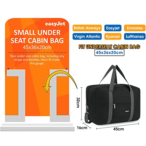 for-Airlines-Cabin-Bag-45x36x20-Underseat-Foldable-Travel-Duffel-Bag-Holdall-Tote-Carry-on-Luggage-Overnight-for-Women-and-Men-25L-Thick-Series-Black-with-Shoulder-Strap