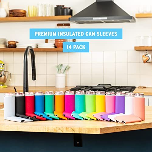 Image of Slim Can Cooler Sleeves (14-Pack) Soft Insulated Koolie for White Claw Seltzer & Slim Beer - HTV Blanks for Vinyl Projects - Skinny, Bulk - Tall Coolies