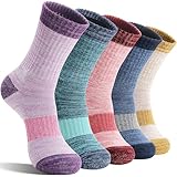 SAVALOS Merino Wool Hiking Socks for Women Thermal Warm Winter Cozy Work Crew Gifts Socks 5 Pairs Stocking Stuffers (Assorted A,M)