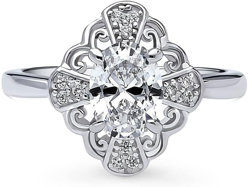 BERRICLE Sterling Silver Halo Wedding Engagement Rings Oval Cut Cubic Zirconia CZ Flower Ring for Women, Rhodium Plated Size 4-10