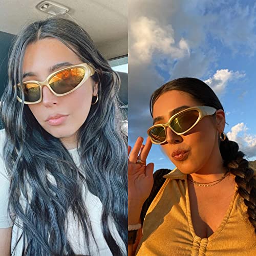 YUELUQU Y2K Wrap Around Sunglasses Men's Women's Futuristic Outdoor Sports Sunshade UV400 Glasses (Gold Frame/Gold Lens) - Image 3