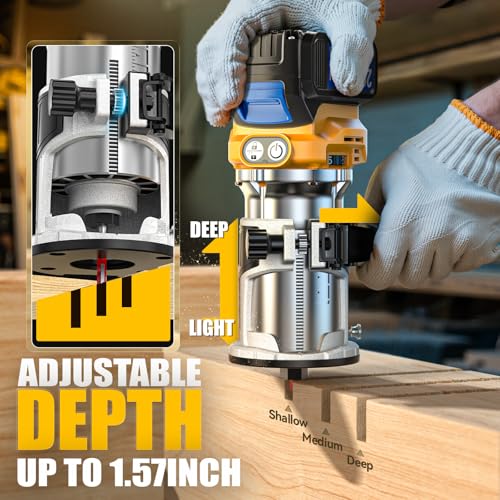 Cordless Compact Router Compatible with Dewalt 20V Battery, With 1 x 5.0Ah Rechargeable Battery, 6 Pcs Router Bits for Woodworking, Router With Trim Bits, Edge & Roller Guide
