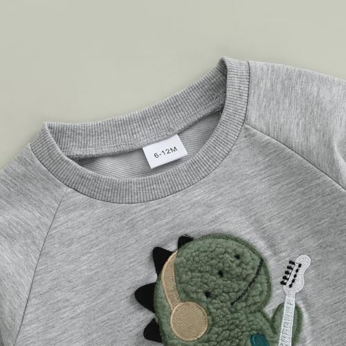 WZTYYDS Toddler Boy Fall Clothes Dinosaur Guitar Embroidery Long Sleeve Pullover Sweatshirt Pants Sets 2Pcs Winter Outfit4
