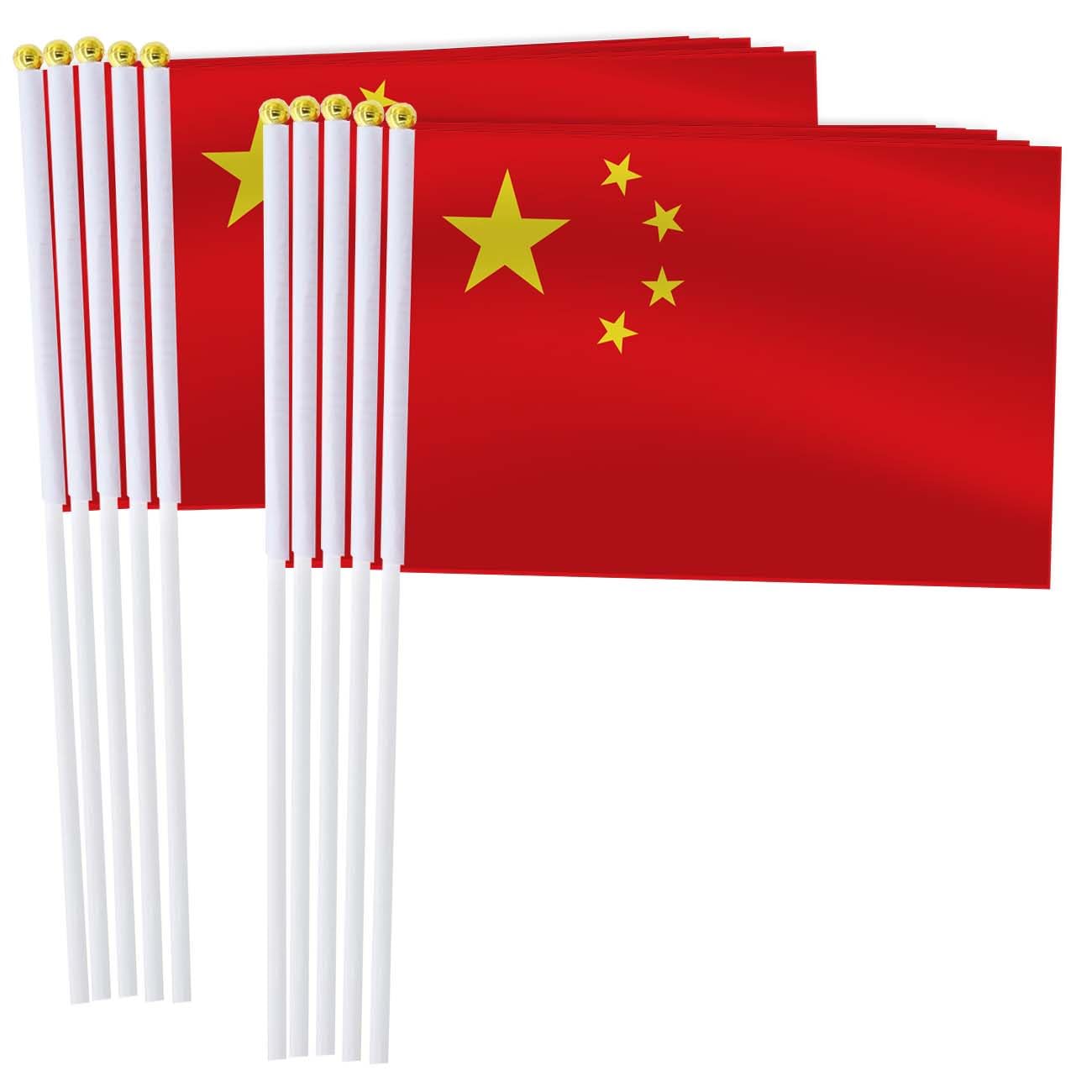 RaymNord 25 Pack China Handheld Small Flag,Mini Chinese Hand Held Miniature Stick Decor