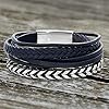 Steve-Madden-Stainless-Steel-Blue-Leather-Twisted-Curb-Chain-Stackable-Bracelet-for-Men Steve Madden Stainless Steel Blue Leather Twisted Curb Chain Stackable Bracelet for Men