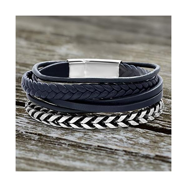 Steve-Madden-Stainless-Steel-Blue-Leather-Twisted-Curb-Chain-Stackable-Bracelet-for-Men Steve Madden Stainless Steel Blue Leather Twisted Curb Chain Stackable Bracelet for Men