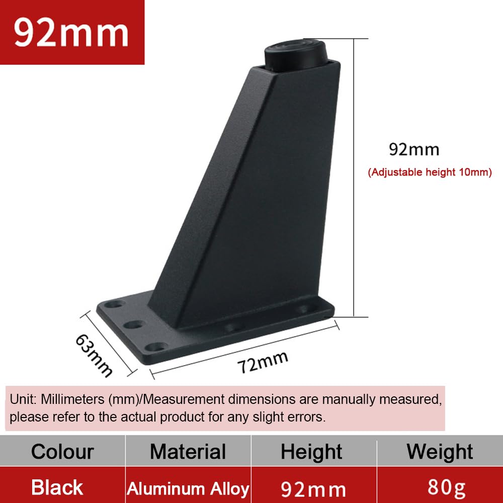 Globellapro 4PCS Adjustable Triangle Furniture Feet 92mm Aluminum Alloy Furniture Legs Replacement Support Feet with Screws for Sofa Table Cabinet Black - Image 2