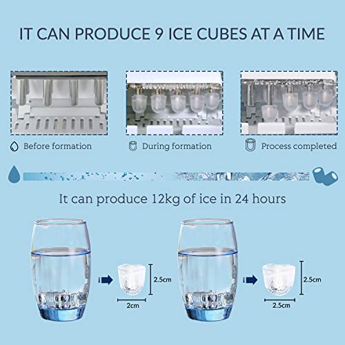 IJsblokjesmachine, roestvrij staal, 12 kg, ijsblokjesmaker, 6 minuten productietijd, ijsblokjesmaker, zelfreinigende functie, ijsblokjesmaker - Image 5