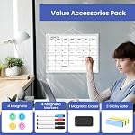 Whiteboard Monthly Calendar for Wall, 16 ”x 12” Small Flipchart with Plastic Frame, Hanging Flipchart Calendar with 3 Mini Sticky Notes for Kitchen Planner, Memo, Home and Office