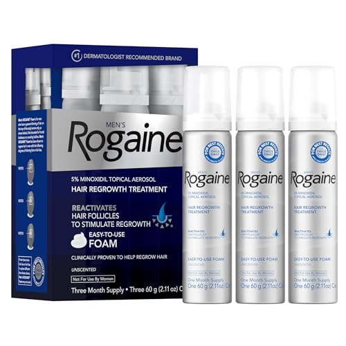 Men’s Rogaine 5% Minoxidil Topical Aerosol Hair Regrowth Treatment Foam, 3 Month Supply (Each Can 2.11 Ounce – 60 Gram)