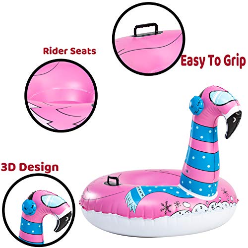 image for JOYIN 47” Inflatable Flamingo Snow Tube, Heavy-Duty Snow Tube for Sl