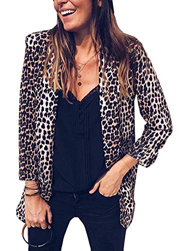 Tomwell Mujeres Blazer Elegante Estampado de Leopardo Oficina Negocios Parte Traje de...