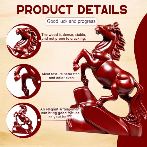 Estatua de caballo Feng Shui chino roja para escritorio miniatura 3