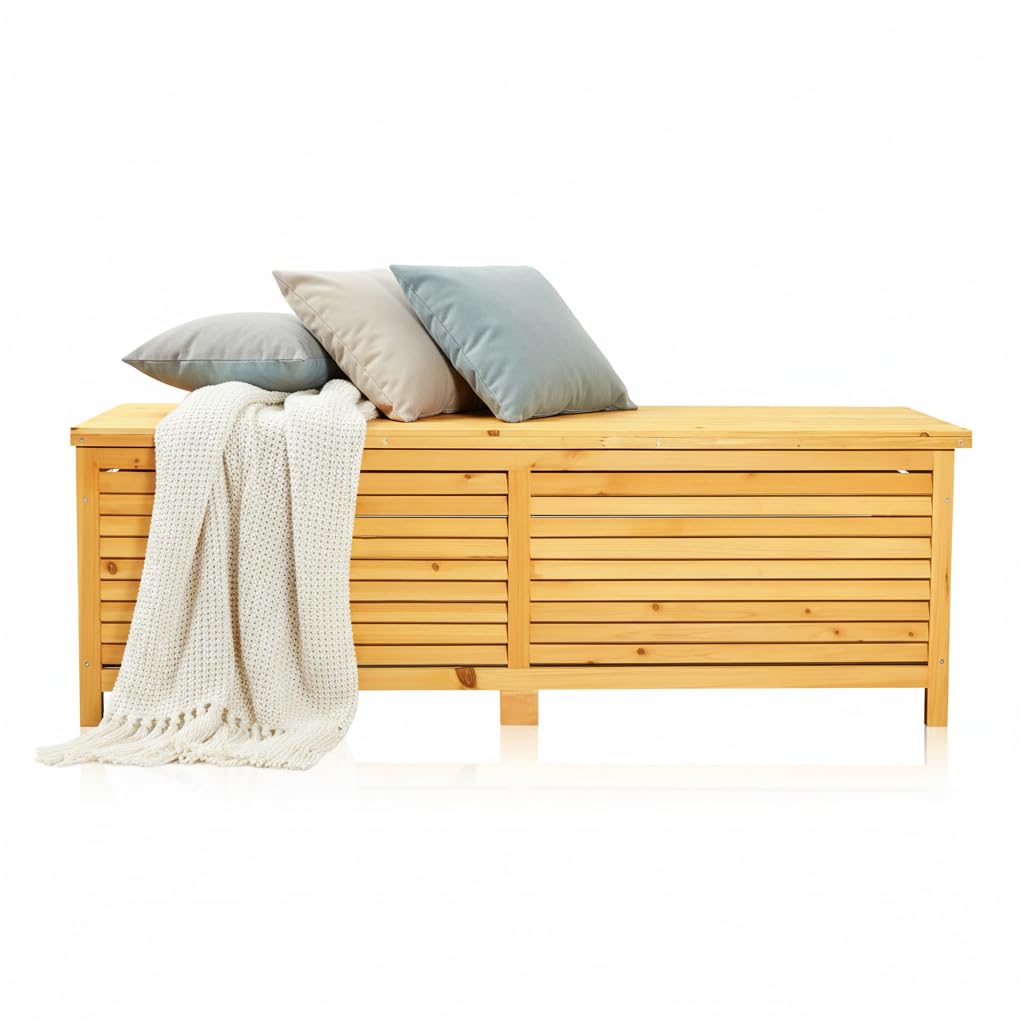 Melko 140CM Boîte de soutien en bois coussins jardin Coffre de soutien Coffre en bois Poitrine en bois