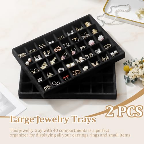 Image of Large Velvet Jewelry Tray Display Drawer Inserts 2 Pack