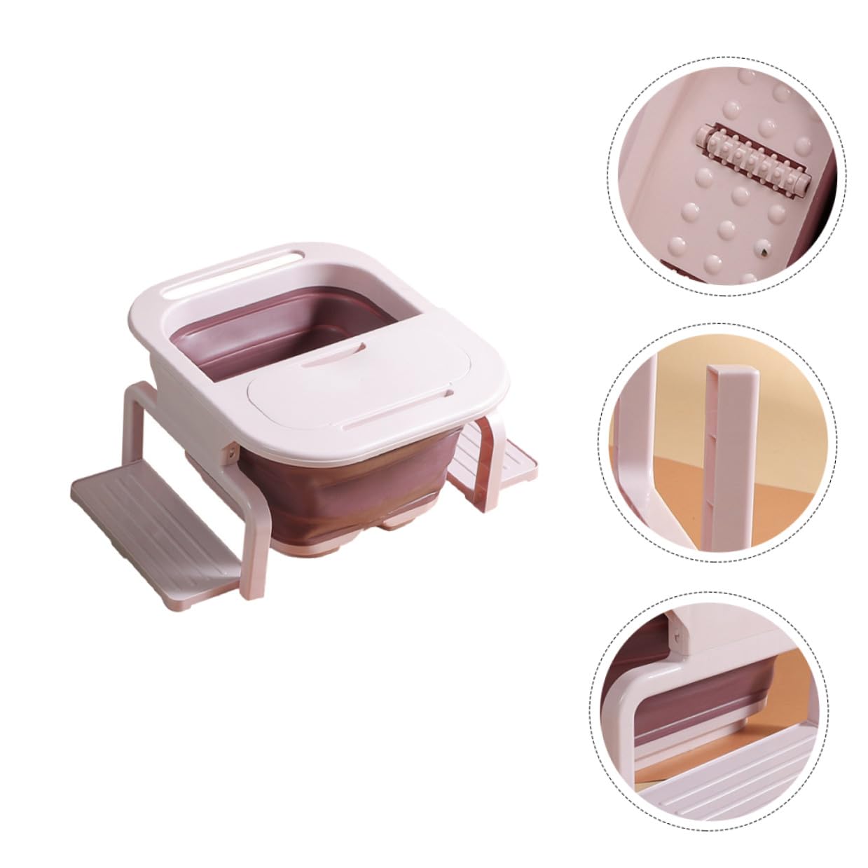 Lavabo Plegable para Remojo de Pies de Gran Tamaño de PP Rosa | Bañera Pies Rodillos de Masaje, Color de Rodillos Aleatorio, Fácil de Usar, para Viaje y Familia