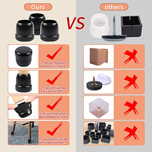 RCHYFEED 24 PCS Chair Leg Caps Sliders for Carpet Chair Leg Floor Protectors Sliders for Carpet Silicone Furniture Leg Caps Cups Gliders - Image 4