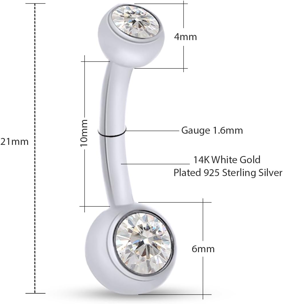 SAVEARTH DIAMONDS 1/3 Carat Round Cut Moissanite & Lab Grown Diamond Belly Button Navel Rings Body Piercing Jewelry For Women In 14K Gold Over Sterling Silver (VVS1 Clarity, 0.33 Cttw) - Image 2