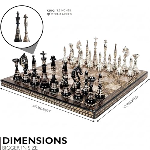 Set de ajedrez artesanal de latón con tablero plegable miniatura 4