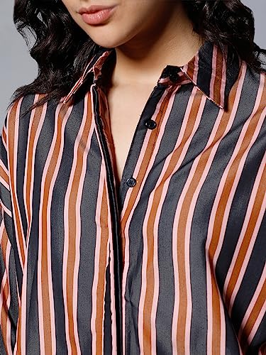 Image of High Star Women Oversized Striped Cotton Casual Shirt