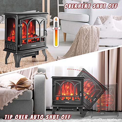 Euhomy Electric Fireplace Heater with Remote Control, Indoor Freestanding Fireplace Stove with Realistic Flame Effect, 23\" 1400W Space Heater, Overheat and Tip Over Auto Shut Off, CSA Certified - Thumbnail 3