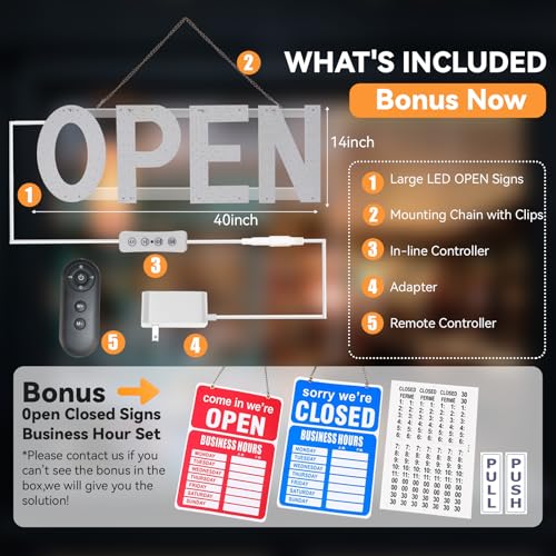 Image of LED Open Signs for Business,40 inchL x 14 inchW Large Open Sign LED with 3 Scene Modes, Ultra Bright Adjustable Light Up Bar Sign for Storefront Window Glass Door Shop Store Salon Cafes Restaurant (Rainbow Colors)