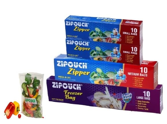 Image of Zip Lock Bag for Food Storage - Assorted Pack of 40(20 Small+10 Medium Zipper+10 Large Freezer)| Leak-Proof Food Grade Zip Lock Covers| Reusable Ziplock Bags for Fridge, Travel, Pickles & Vegetables