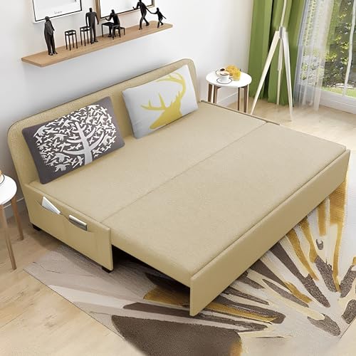 Image of Divano 3 Seater Sofa Cum Bed for Living Room (Cream) Premium Fabric Sofa