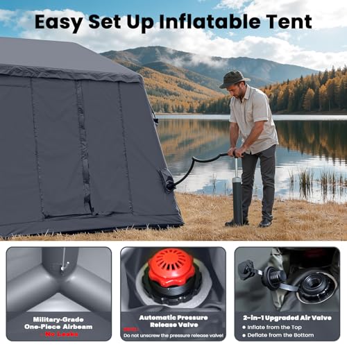 Image of Inflatable Tents for Camping, Blow Up Tent with Hand Pump, Easy Setup Inflatable Hot Tent with Stove Jack, Waterproof Oxford Air Glamping Tents for Camping Adult 4 /6 /8 /10 /12 Person Upgrade Version