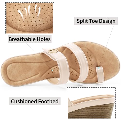 Ablanczoom Wedge Sandals for Women Dressy: Summer Comfortable Slip On Womens Slides Sandal Causal Strappy Split Toe Casual Wedges Shoes4