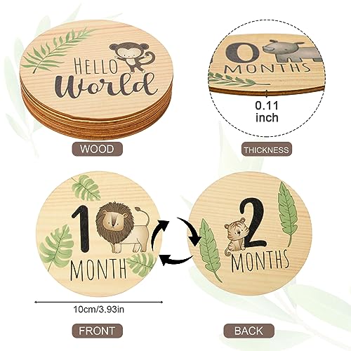 7pcs Baby Monthly Cards Sign, Wooden Newborn Welcome Sign Round New Baby Sign Double Sided Printed Baby Announcement Sign for Photo Prop Baby Shower - Image 3