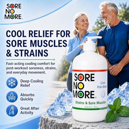 Image of Sore No More Cool Relieving Gel for Aches & Pains in Muscles & Joints associated with Strains, Bruises & Sprains | Absorbs Quickly with a Refreshing Lemon Aroma | 32 oz Bottle with Pump
