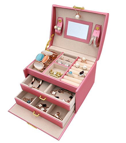 DCCN Jewelry Box Three-Layer Jewelry Organizer with Mirror