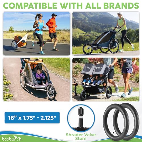 Image of EcoEarth Inner Tube Tire Replacements (2 Pack, 16 inch x 1.5 /1.75 /1.95 /2.125) for Kids Bike & Jogging Stroller, Compatible w /All Brands: BoB Revolution Flex /Pro /SE /SU, Graco, Go Jogging & More